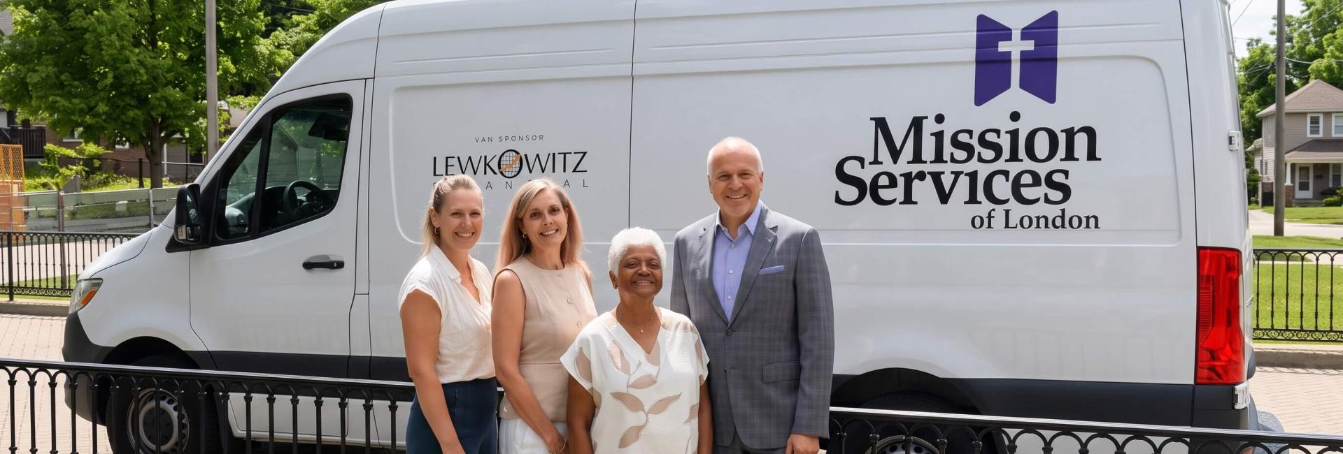 Robert Lewkowitz and staff in front of sponsored refrigerated van