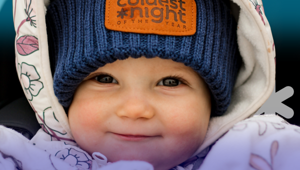 Baby participating in Coldest Night of the Year.